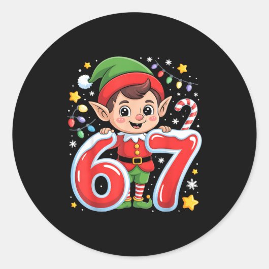 Cute Elf Six Seven 6 7 Meme Funny Christmas Costum Ronde Sticker (Voorkant)