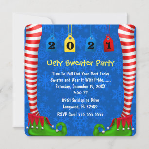 Cute Elf Stocking Chritmas Party Invite Kaart