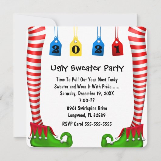Cute Elf Stocking Chritmas Party Invite Kaart (Voorkant)