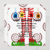Cute Elf Stocking Ugly Sweater Party Invite Kaart (Voorkant / Achterkant)