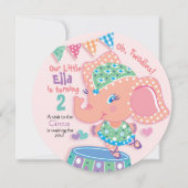 Cute Elle Elephant, 2e verjaardag, Circus Party Kaart (Voorkant)