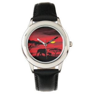 Cute Elpehants in de Serengeti Sunset Horloge