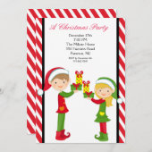 Cute Elves Decorting Tree Kerstparty nodigt uit Kaart (Voorkant / Achterkant)