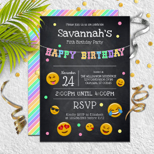 Cute Emoji Chalkboard Birthday Party Kaart