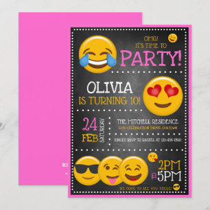 Cute Emoji Girl's Birthday Party Kaart