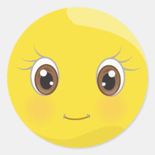Cute Emoji met Eyelashes-stickers Ronde Sticker