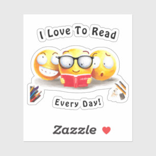 Cute Emoji Smiling Love Reading Book Sticker