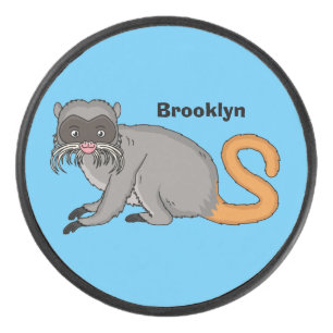 Cute Emperor Tamarin illustration cartoon Hockey Puck
