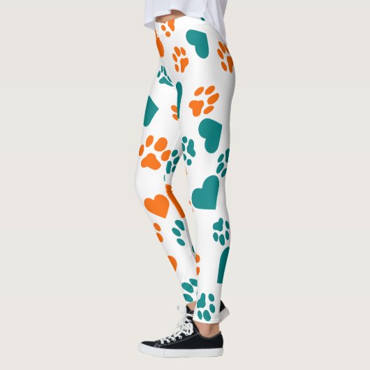 Cute Empreinte de patte & Coeurs Leggings - Orange (Gauche)
