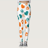 Cute Empreinte de patte & Coeurs Leggings - Orange (Devant)