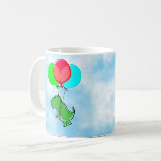 Cute en Angry Dino vliegen met partijballonnen Koffiemok (Voorkant links)