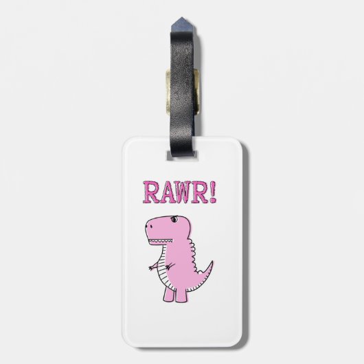 Cute en Angry roze Cartoon T-Rex Dinosaur Bagagelabel (Achterkant verticaal)