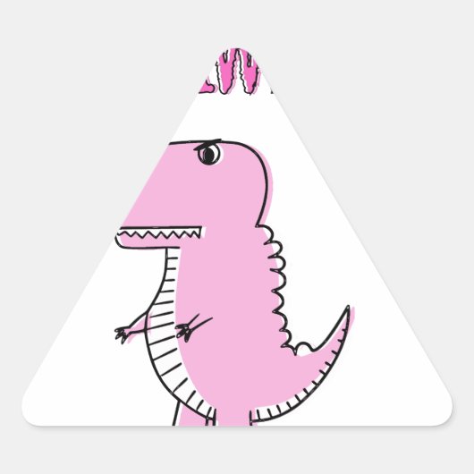 Cute en Angry roze Cartoon T-Rex Dinosaur Driehoek Sticker (Voorkant)