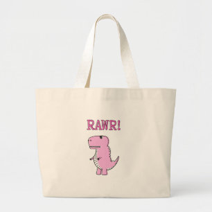 Cute en Angry roze Cartoon T-Rex Dinosaur Grote Tote Bag