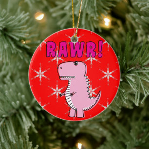 Cute en Angry roze Cartoon T-Rex Dinosaur Keramisch Ornament