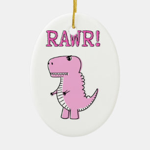 Cute en Angry roze Cartoon T-Rex Dinosaur Keramisch Ornament
