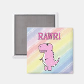 Cute en Angry roze Cartoon T-Rex Dinosaur Magneet (Voorkant / Achterkant)