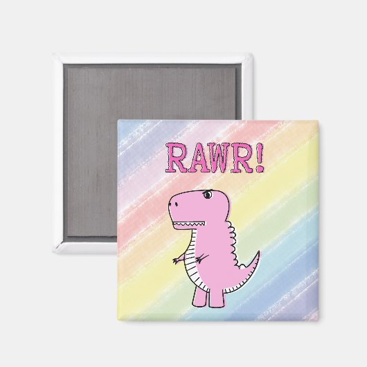 Cute en Angry roze Cartoon T-Rex Dinosaur Magneet (Voorkant / Achterkant)