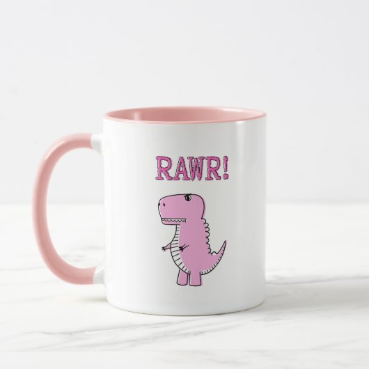 Cute en Angry roze Cartoon T-Rex Dinosaur Mok (Links)