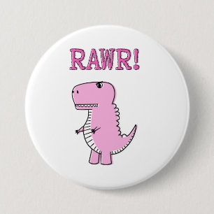 Cute en Angry roze Cartoon T-Rex Dinosaur Ronde Button 7,6 Cm