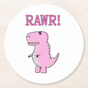 Cute en Angry roze Cartoon T-Rex Dinosaur Ronde Kartonnen Onderzetter