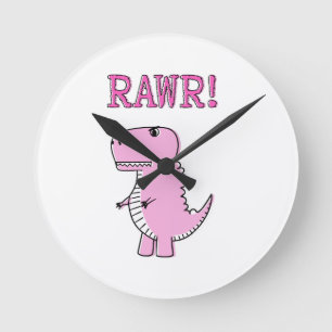 Cute en Angry roze Cartoon T-Rex Dinosaur Ronde Klok