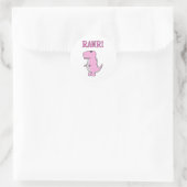 Cute en Angry roze Cartoon T-Rex Dinosaur Ronde Sticker (Tas)