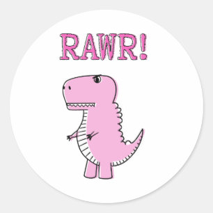Cute en Angry roze Cartoon T-Rex Dinosaur Ronde Sticker