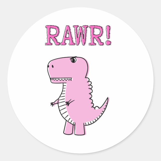 Cute en Angry roze Cartoon T-Rex Dinosaur Ronde Sticker (Voorkant)