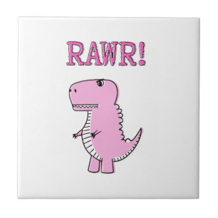 Cute en Angry roze Cartoon T-Rex Dinosaur Tegeltje