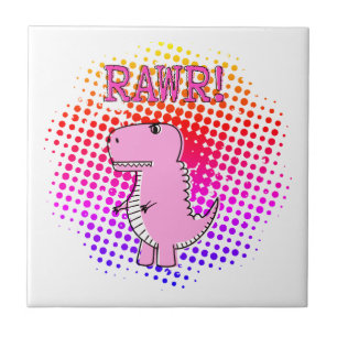 Cute en Angry roze Cartoon T-Rex Dinosaur Tegeltje