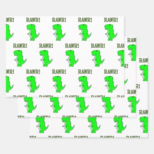 Cute en Angry T-Rex Dino RAWR Inpakpapier Vel (Set)
