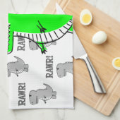 Cute en Angry T-Rex met zwart-wit patroon Theedoek (Quarter Fold)
