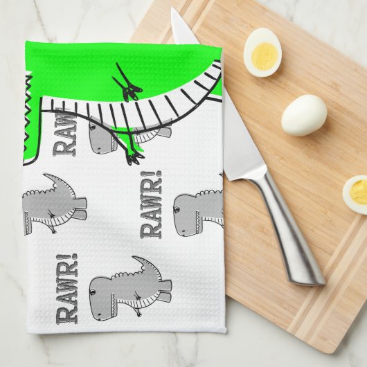 Cute en Angry T-Rex met zwart-wit patroon Theedoek (Quarter Fold)