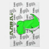 Cute en Angry T-Rex met zwart-wit patroon Theedoek (Verticaal)