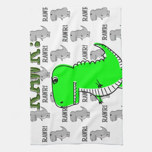 Cute en Angry T-Rex met zwart-wit patroon Theedoek (Verticaal)