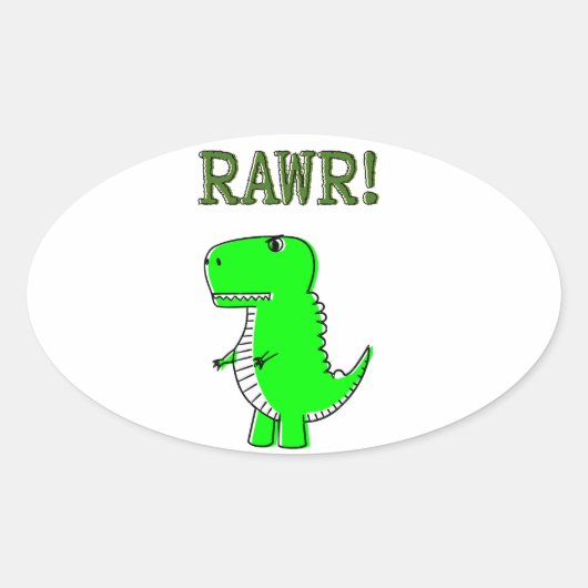 Cute en Angry T-Rex RAWR Ovale Sticker (Voorkant)
