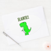 Cute en Angry T-Rex RAWR Ovale Sticker (Envelop)