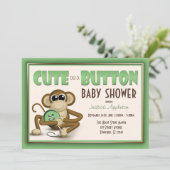 Cute en Baby shower vert Bouton Invitation (Debout devant)