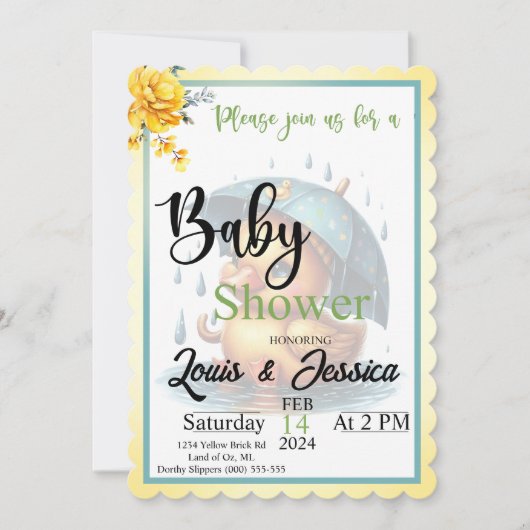 Cute en caoutchouc Canard bébé Douche Invitations (Devant)