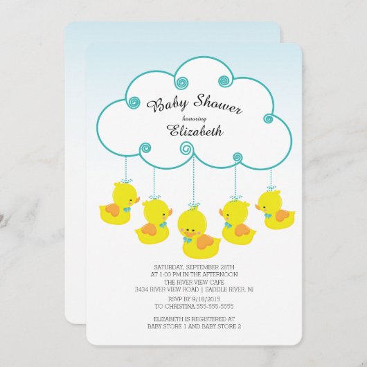 Cute en caoutchouc Canard bébé Douche Invitations (Devant / Derrière)