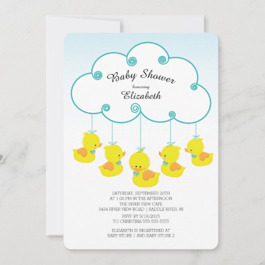 Cute en caoutchouc Canard bébé Douche Invitations (Devant)
