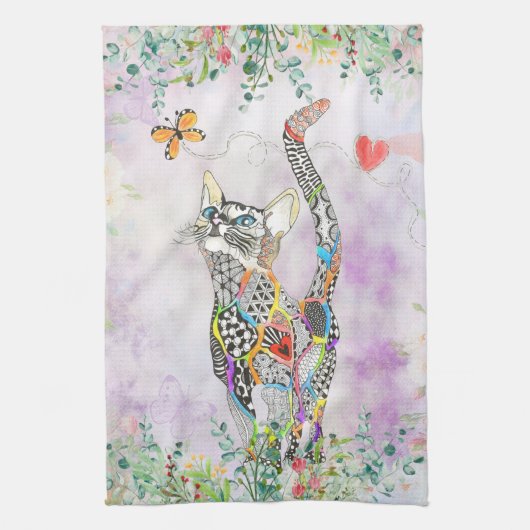 Cute en Colorful Cat Kitchen Towel Theedoek (Verticaal)