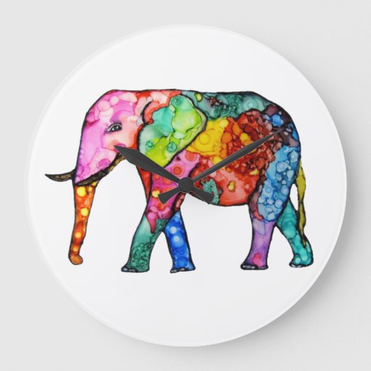 Cute en Colorful Elephant Clock Grote Klok (Voorkant)