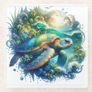Cute en Colorful Zee Turtle Glass Onderzetter
