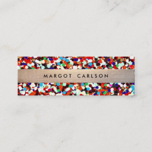 Cute en Fun Cool Colorful Confetti Gold Striped Mini Visitekaartje
