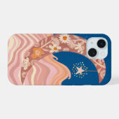 Cute en funky maan, sterren en golven telefoonhoes iPhone 15 hoesje (Achterkant horizontaal)