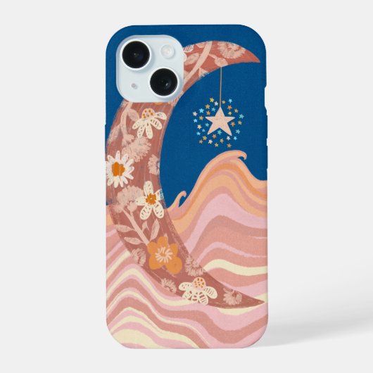 Cute en funky maan, sterren en golven telefoonhoes iPhone 15 hoesje (Achterkant)