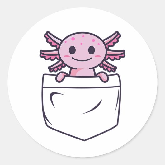 Cute en Funny Axolotl in zak met T-Shirt Ronde Sticker (Voorkant)