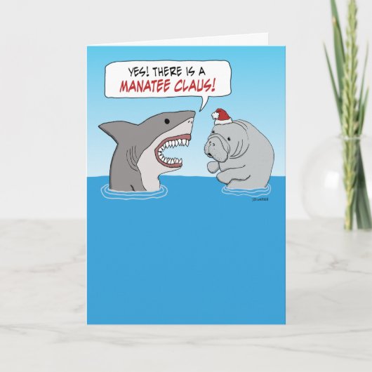 Cute en grappige haai en Manatee Claus met Kerstmi Kaart (Voorkant)
